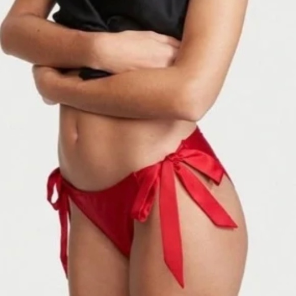 Victoria’s Secret Satin Bow Crystal Accent Push Up /Garter /Side Tie Cheeky NWT - Picture 9 of 10